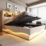 REDOM Opbergbed 180x200 cm – Linnen – Hydraulisch – LED & USB – Beige