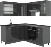 Vicco Hoekkeuken Fame-Line, Antraciet Hoogglans/Antraciet, 190 x 160 cm zonder werkblad