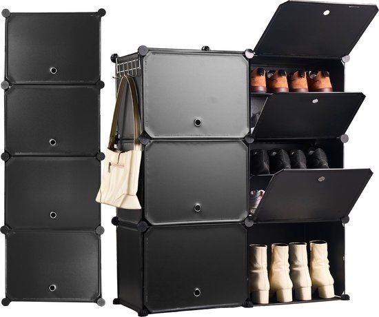 Vivid Green Schoenenkast 24 paar Schoenen - Verstelbaar - Schoenenrek - 6 vakkken - Geschikt voor Laarzen - 91,5*82*32,5 CM - Zwart