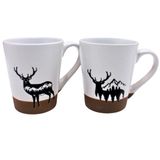 Dekohelden24 Bekerset, koffiemok, glühweinbeker, drinkbeker als hert van aardewerk, set van 2, grootte: L/B/H ca. 12 x 9 x 10 cm, inhoud 360 ml per kopje, eland zwart/wit, 10 cm