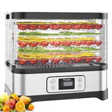 Nictemaw Fruitdroogautomaat, roestvrij staal, met 8 vakken, dehydrator met temperatuurregelaar, 400 W, 35-70 °C, 72-uurs timer voor groenten, fruit en vlees, zilver