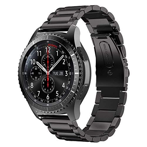 SUNDAREE 22MM Metalen Horlogeband Roestvrij Staal Reservebandje voor Samsung Gear S3 Frontier / Huawei Watch GT2 46 (Zwart)