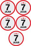 Bellatio Decorations 7 jaar leeftijd sticker - 5x - rond - Dia 15 cm - 7 jaar verjaardag - jubileum - leeftijd versiering