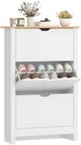 HOMCOM Opklapbare schoenenkast - Hout - 72x26x112cm - Wit, Natuurlijk hout