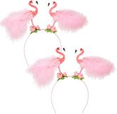 Boland Carnaval verkleed Tiara/diadeem - 2x - flamingo roze - dames - Tropische Hawaii thema