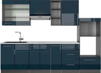 Vicco Fame-Line Complete keukeneenheid – 280 cm, WB Marmer Donkerblauw hoogglans/antraciet