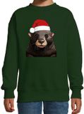 Bellatio Decorations Kersttrui / sweater familie Mol - kinderen - dieren - groen - kerstmuts - Kerstmis 170/176
