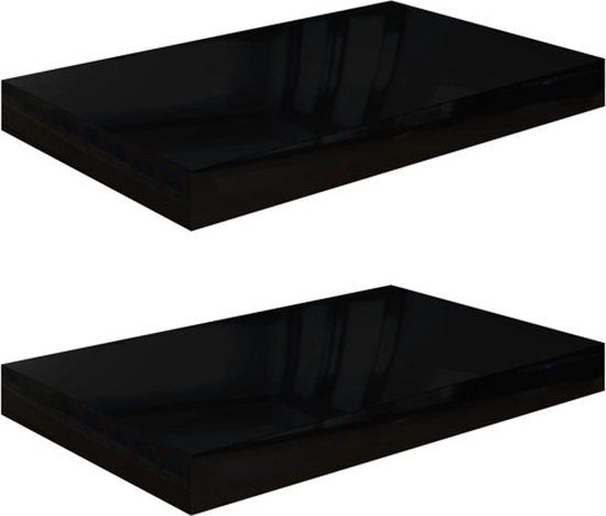 vidaXL Zwevende Wandschappen - 2 stuks - 40x23,5x3,8 cm - MDF - Hoogglans Zwart