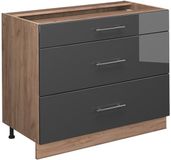 Vicco Keukenonderkast Fame-Line, Antraciet Hoogglans/Goudkleurig Eiken, 100 cm zonder werkblad