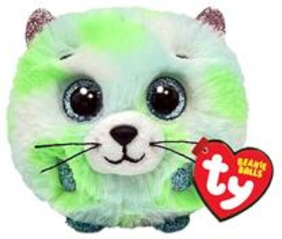 TY Teeny Puffies Evie Cat - 10 cm - Groen/Wit - Pluche