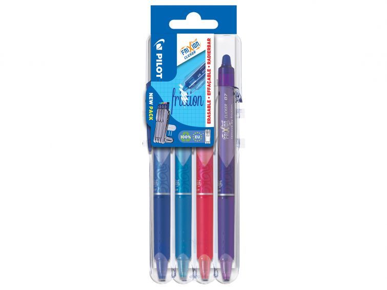 Pilot FriXion Ball Clicker - Retractable Pen - 4 Pack - Blue/Light Blue/Pink/Violet