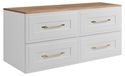 3xE living Meuble de salle de bain bas, blanc/chêne, 120 (2 x 60) x 46 x 58 cm