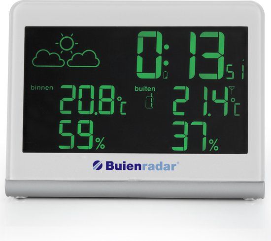Buienradar BR-600 Weerstation - Meet binnen- en buitentemperatuur met radio gestuurde klok - Digitaal