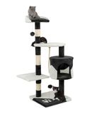 lionto krabpaal voor katten met 2 pluche ballen & speeltouw, hoogte 112 cm, kattenboom met sisaltouw & pluche, comfortabele ligplaats & hol, geschikt voor kleine & grote katten, zwart/wit