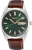 Seiko SUR449P1 Heren Horloge - Zilverkleurig - Groen - Bruin Leer - 40mm