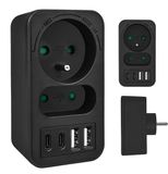 Maclean MCE249 F/W - Stekker - stroomaansluiting x2 + 4xUSB, splitter met 2 aansluitingen, 2xUSB A, 2xUSB C PD 20W, 1x16A + 1x6A
