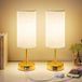 UPXNBOR Touch Nachtkastlampen Set van 2 met USB-A- en USB-C-oplaadpoorten, Bureaulamp, 3 helderheidsniveaus, Stoffen lampenkap van linnen, met kabel van 1,5 m, Goudkleurig (E27-lamp inbegrepen)