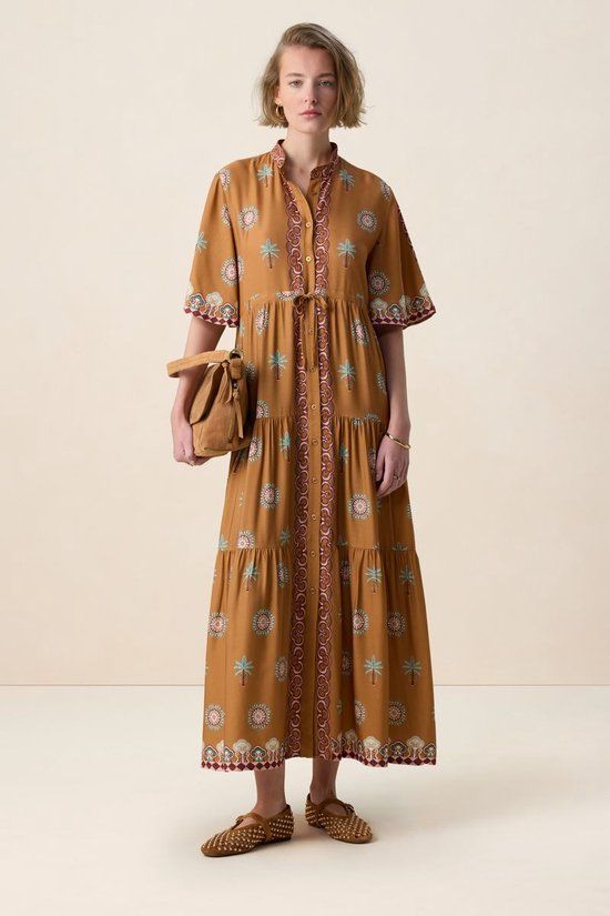 Sissy-Boy Bruine maxi jurk met palm print