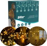 Sillar Kerstverlichting LED - Sterren - Rideau lumineux - 138 LED - 8 Knipperende Modi - 2 m - warmwit - voor binnen