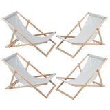 Merkloos / Sans marque Woodok Set van 4 klapstoelen van beukenhout, voor tuin, strand, balkon en terras, verstelbare rugleuning, weerbestendig weefsel, belastbaar tot 120 kg, lichtgrijs