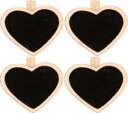 Glorex Hobby 12x stuks Houten mini krijtbordjes hartjes vorm op knijper 5 cm