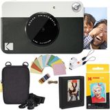 KODAK Printomatic instant camera (zwart) pakket + zinkpapier (20 vellen) etui + fotoalbum + ophangframe + comfortabele halsband