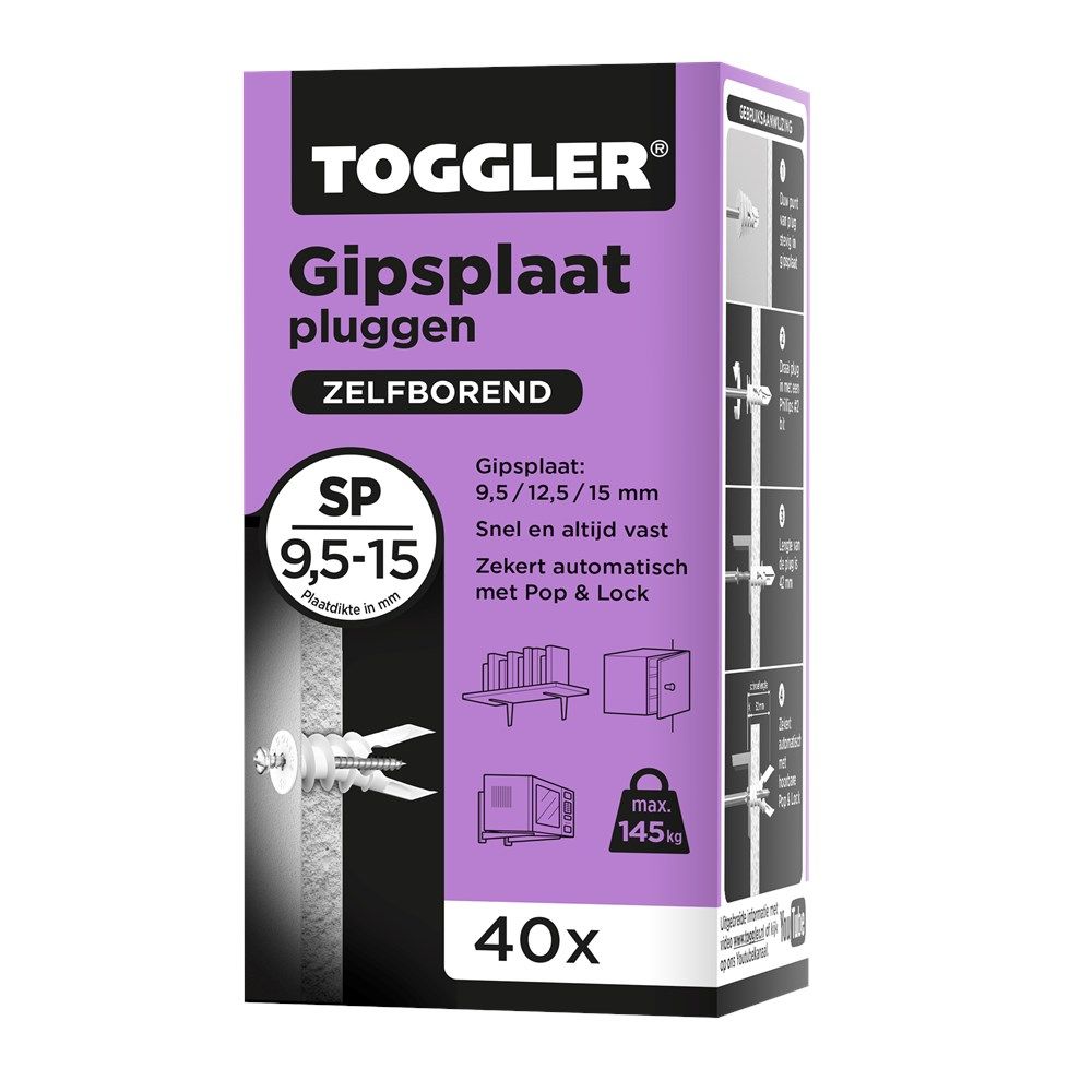 Toggler SP - 40 Gipsplaatplug - 9,5 / 12,5 / 15mm (40 stuks)