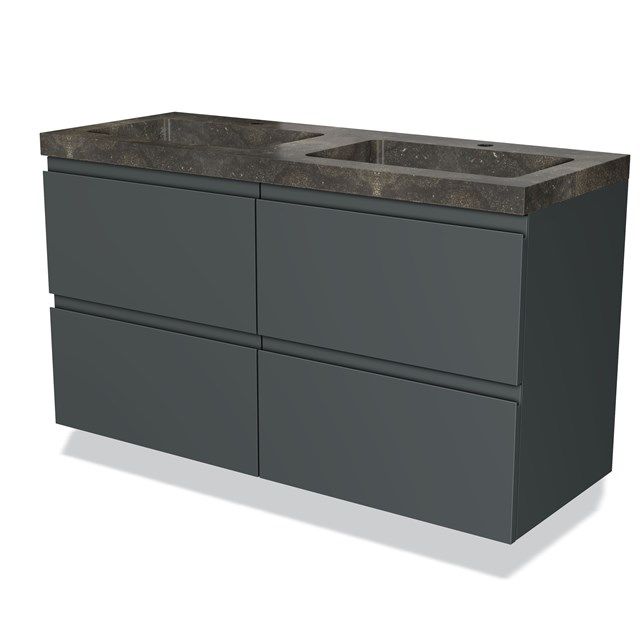 Maxaro Badkamermeubel 120cm Modulo Donkergrijs 4 Lades Greeploos Wastafel Natuursteen Blue Stone
