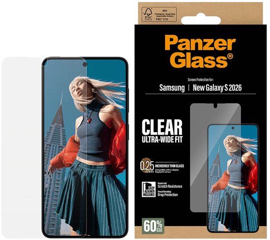PanzerGlass Screenprotector geschikt voor Samsung Galaxy S26 Glazen | PanzerGlass Ultra-Wide Fit Screenprotector - Case Friendly