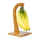 Relaxdays bananenhouder SHELDON, bamboe, met ophanghaak, staand, hout, HxBxD 28,5 x 16 x 16 cm, voor fruit, natuur