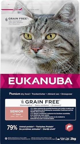 EUKANUBA Graanvrij* premium senior kattenvoer met zalm - droogvoer voor oudere katten van 7 jaar, 2 kg