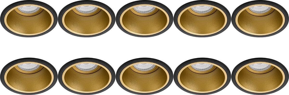 Qualu Spot Armatuur 10 Pack - Proma Minko Pro - GU10 Fitting - Inbouw Rond - Mat Zwart/Goud - Aluminium - Verdiept - Ø90mm