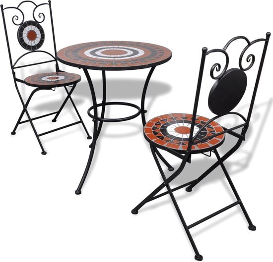 vidaXL Bistrotafel met 2 stoelen 60 cm mozaïek terracotta/wit