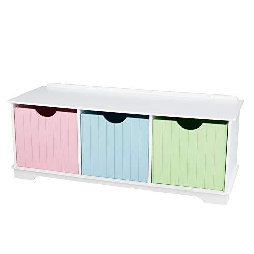 KidKraft 14565 pastelkleurige Nantucket houten opbergbank voor kinderen met 3 lades/opbergbakken/manden, kinderslaapkamermeubels