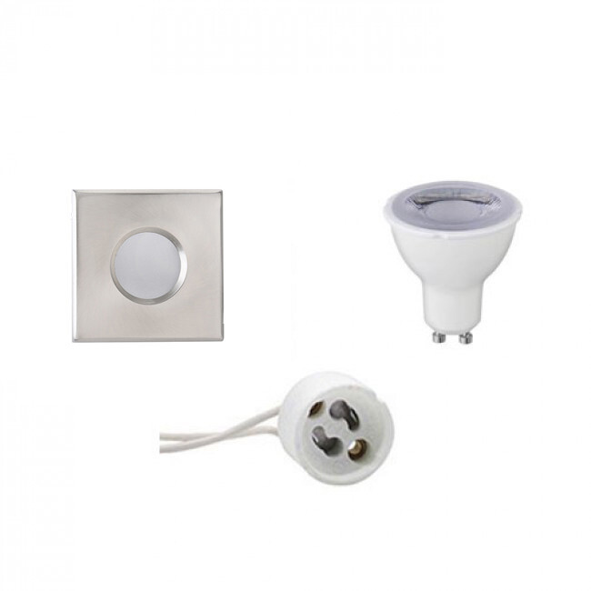 BES LED LED Spot Set - GU10 Fitting - Waterdicht IP65 - Dimbaar - Inbouw Vierkant - Mat Chroom - 6W - Natuurlijk Wit 4200K - 82mm