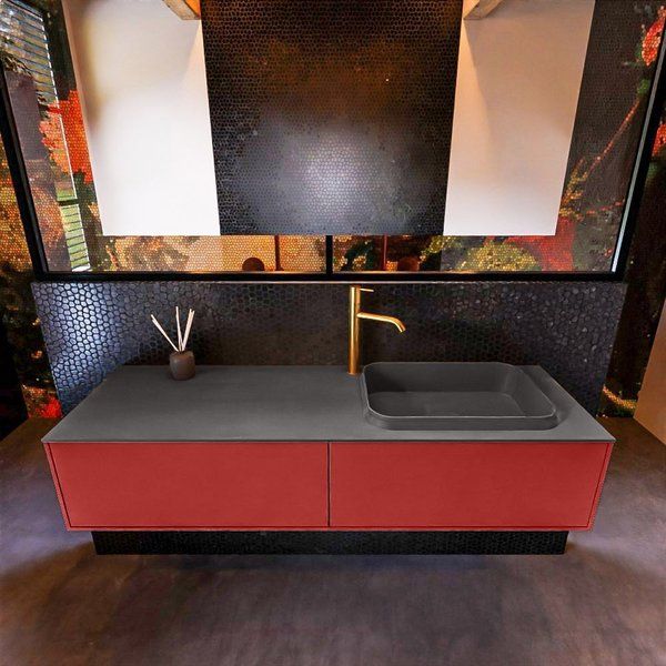 Mondiaz ERIN 150cm badmeubelset onderkast Fire 2 lades Wastafel RIDGE Dark grey