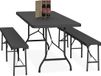 Merkloos Relaxdays Biertafel set - 3-delig - 180 cm - Inklapbaar - Kunststof en Staal - Camping - Zwart