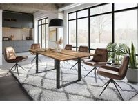 Table à manger en bois de manguier 200x100x76 naturel laqué /Epoxy noir, pieds en U anthracite brillant EPOXY