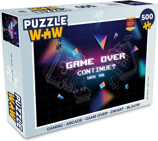 MuchoWow Puzzel Gaming - Arcade - Game Over - Zwart - Blauw - Gamen - Legpuzzel - Puzzel 500 stukjes - Sinterklaas cadeautjes - Sinterklaas voor grote kinderen