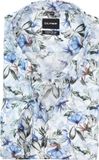 OLYMP Luxor comfort fit overhemd - dobby - blanc avec motif floral bleu et vert - Strijkvrij - Boordmaat: 52 (EU maat: 5XL)