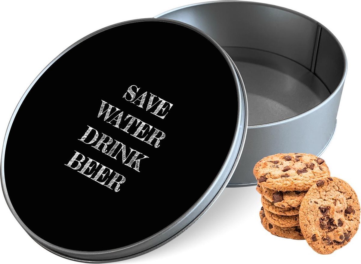 qMust Koektrommel Save Water Rond - Bewaarblik 15x15x5 cm