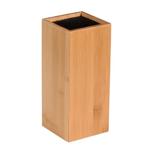 KESPER Messenblok van FSC-bamboe – flexibele en duurzame messenhouder met uitneembare kunststof borstelharen, 10x10x23 cm, zonder messen - 58022