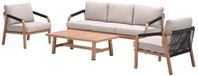 Garden Impressions Monti loungeset - 4-delig - light teaklook - rope lava zwart - gobi sand