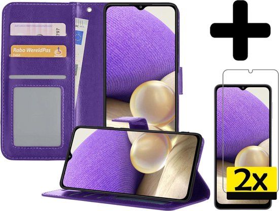 LUQ Samsung Galaxy A32 4G Book Case - Purple - Includes Screen Protector
