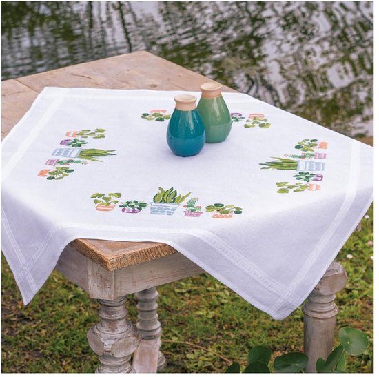 Vervaco Tafelkleed Kit Kamerplanten Borduurpakket 80 x 80 cm