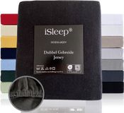 iSleep Dubbel Gebreide Jersey Hoeslaken - Hoge Hoek - Rondom Elastiek - Eenpersoons - 90/100x210/220 cm - Zwart