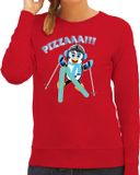 Bellatio Decorations Apres ski sweater dames - pizzaaa - rood - wintersport - snowboarden - pinguin - pizzapunt XL
