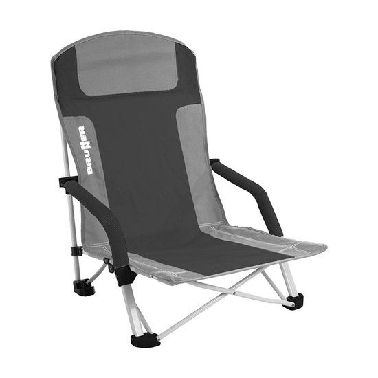 Brunner Opvouwbare Strandstoel Bula - Zwart/Grijs - Lichtgewicht 3,1 kg - Stalen Frame - Draagtas Inclusief - 102 kg Draagvermogen - Polyester Bekleding