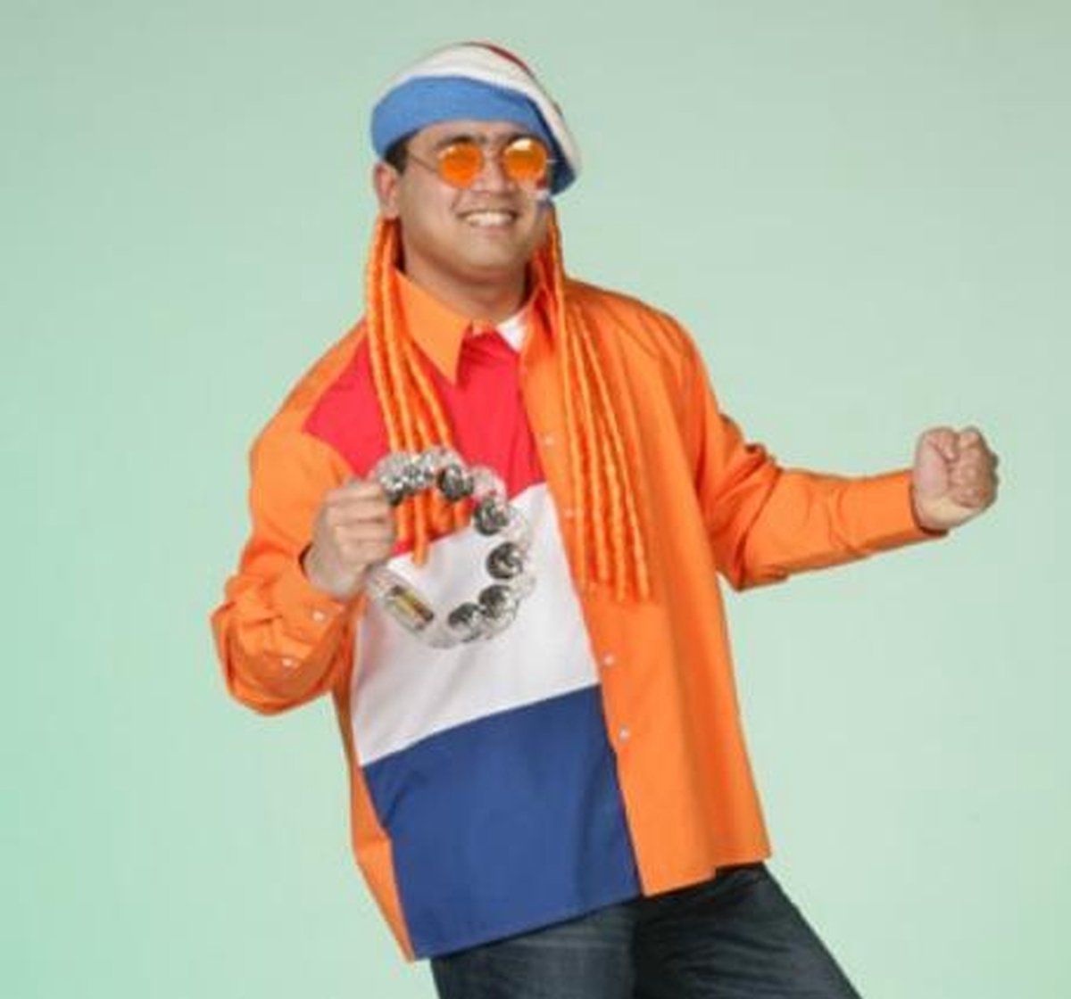 HQ Oranje overhemd met rood-wit-blauwe vlakken - Maat M