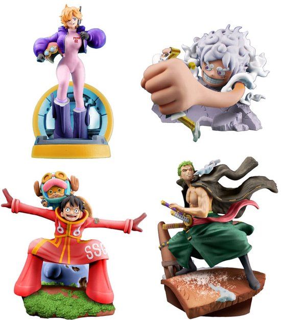 MegaHouse One Piece Petitrama PVC Mini Statue Logbox Re Birth Egghead 4-Set 9 cm Beeld